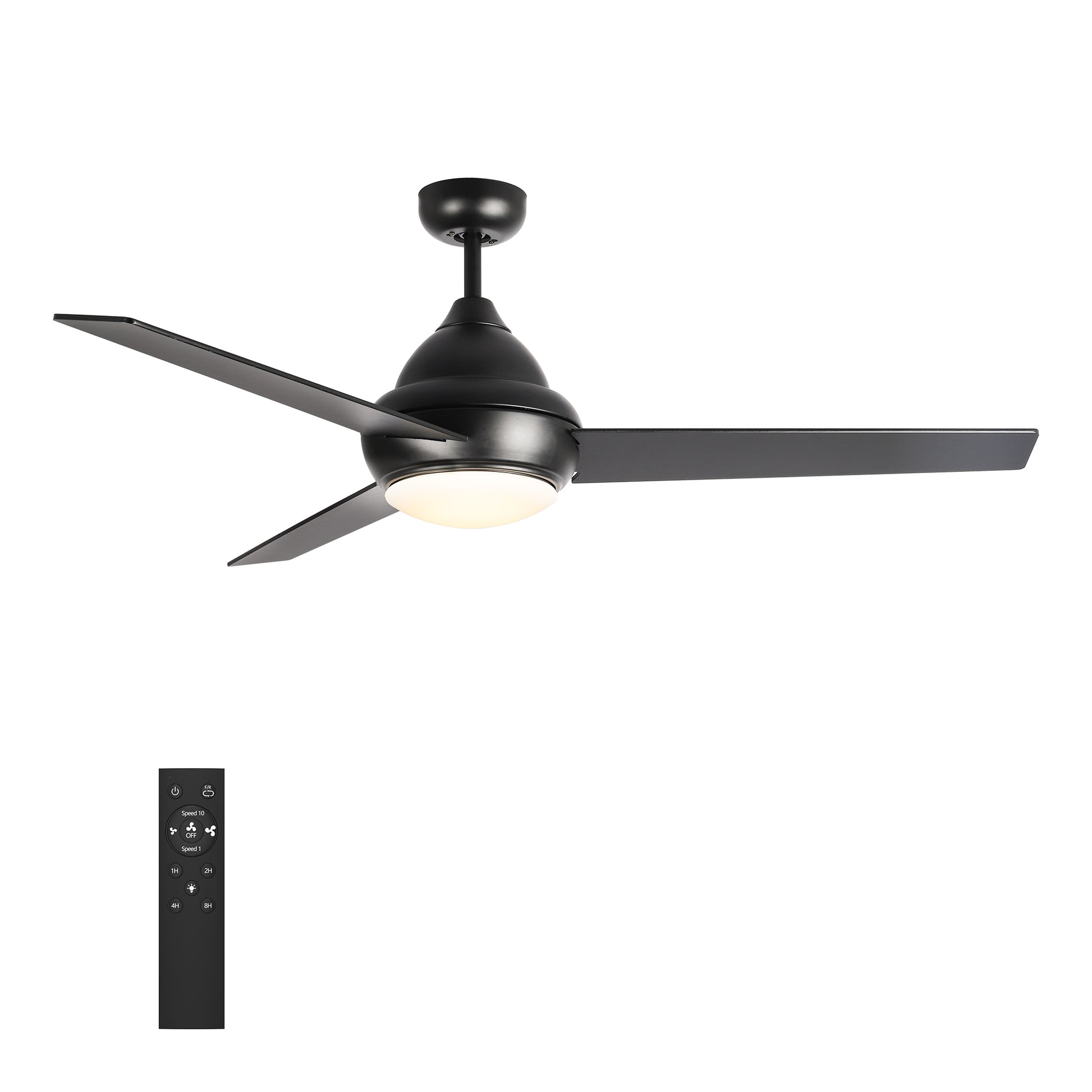 Carro Home KENDRICK 52 inch 3-Blade Ceiling Fan with LED Light Kit & Remote Control - Black/Black