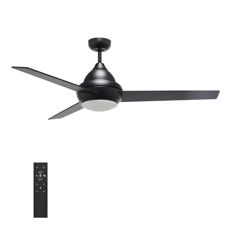 Carro Home KENDRICK 52 inch 3-Blade Ceiling Fan with LED Light Kit & Remote Control - Black/Black