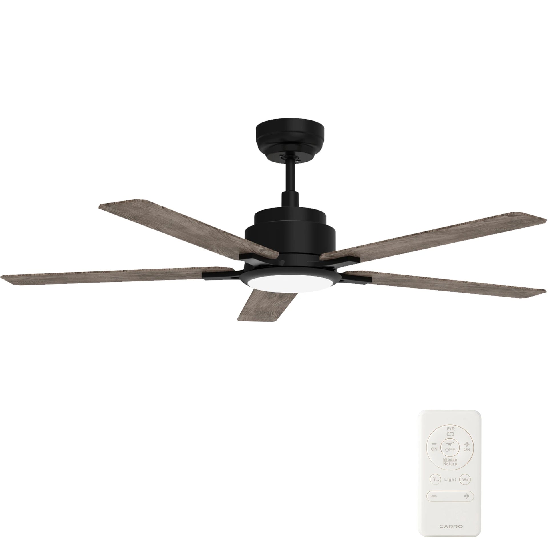 Carro Home ESPEAR 52 inch 5-Blade Smart Ceiling Fan with LED Light Kit & Remote - Black/Dark & Light Wood (Reversible Blades)