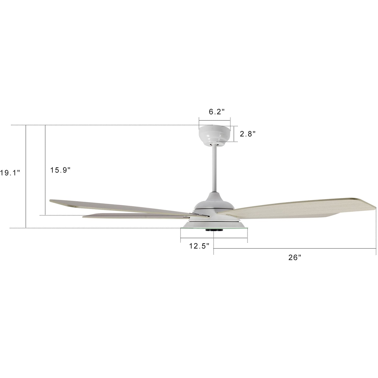 Carro USA JOURNEY 52 inch 5-Blade Smart Ceiling Fan with LED Light Kit & Remote - White/Light Wood fan blades