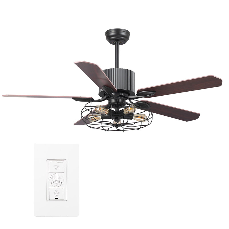 Caro Home HELSTON 52 inch 5-Blade Smart Ceiling Fan with Light & Smart Wall Switch -Walnut/Rosewood (Reversible Blades)