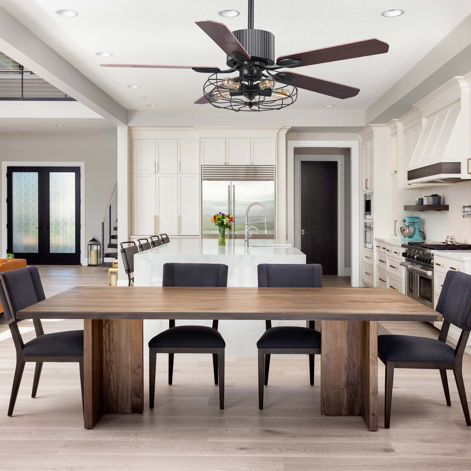 Caro Home HELSTON 52 inch 5-Blade Smart Ceiling Fan with Light & Smart Wall Switch -Walnut/Rosewood (Reversible Blades)