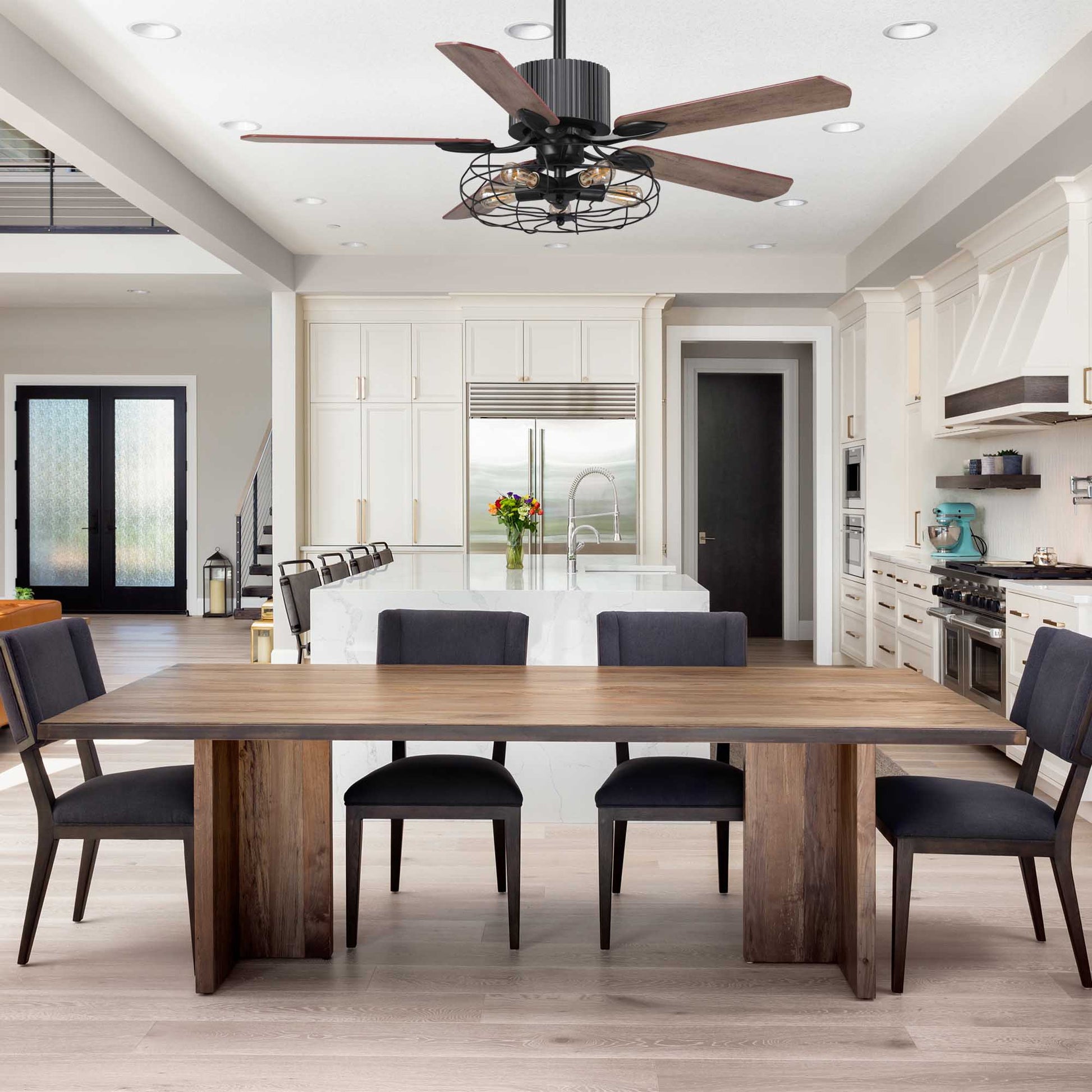 Carro Home HELSTON 52 inch 5-Blade Smart Ceiling Fan with Light & Smart Wall Switch - Black/Dark Wood & Light Wood (Reversible Blades)