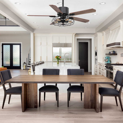 Carro Home HELSTON 52 inch 5-Blade Smart Ceiling Fan with Light & Smart Wall Switch - Black/Dark Wood & Light Wood (Reversible Blades)
