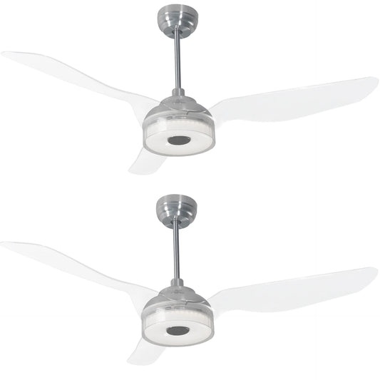 Carro FLETCHER 56 inch 3-Blade Smart Ceiling Fan with LED Light Kit & Remote - Silver/Clear (Set of 2)