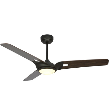 Carro USA HOFFEN 52 inch 3-Blade Smart Ceiling Fan with LED Light Kit & Remote - Black/Dark Wood Pattern fan blades