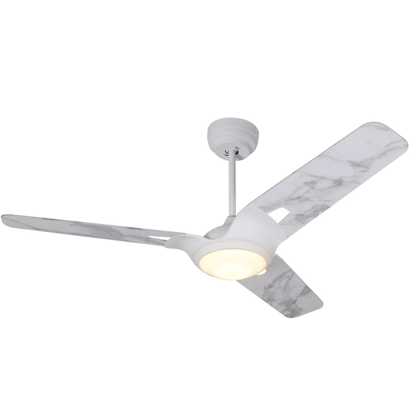 Carro USA HOFFEN 52 inch 3-Blade Smart Ceiling Fan with LED Light Kit & Remote - White/Marble Pattern fan blades