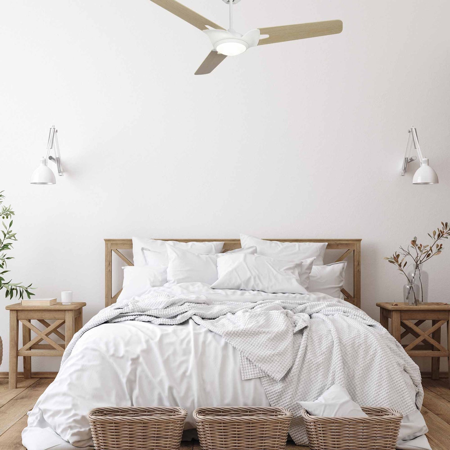 Carro Home HOFFEN 56 inch 3-Blade Smart Ceiling Fan with LED Light Kit & Remote - White/Light Wood fan blades