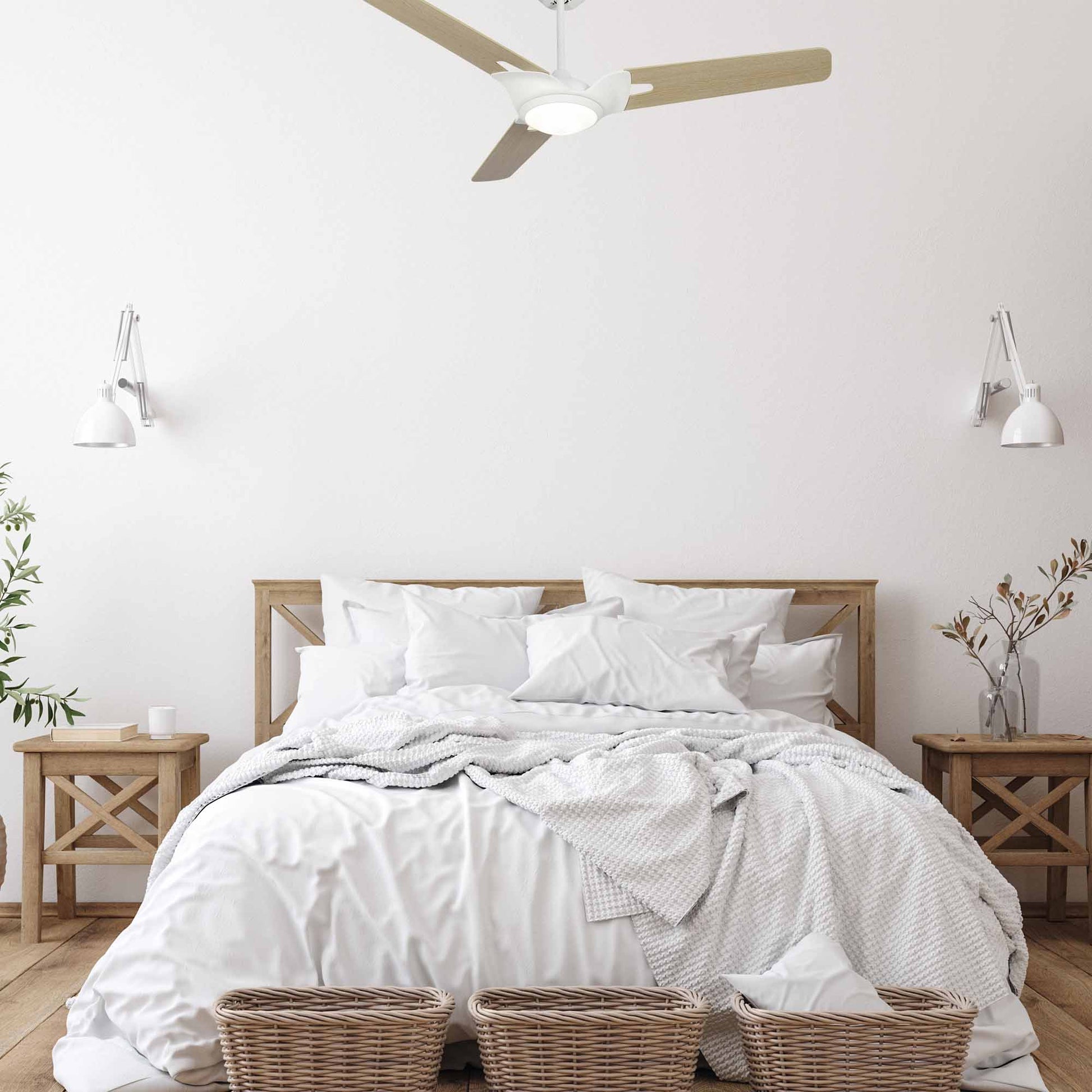 Carro Home HOFFEN 56 inch 3-Blade Smart Ceiling Fan with LED Light Kit & Remote - White/Light Wood fan blades