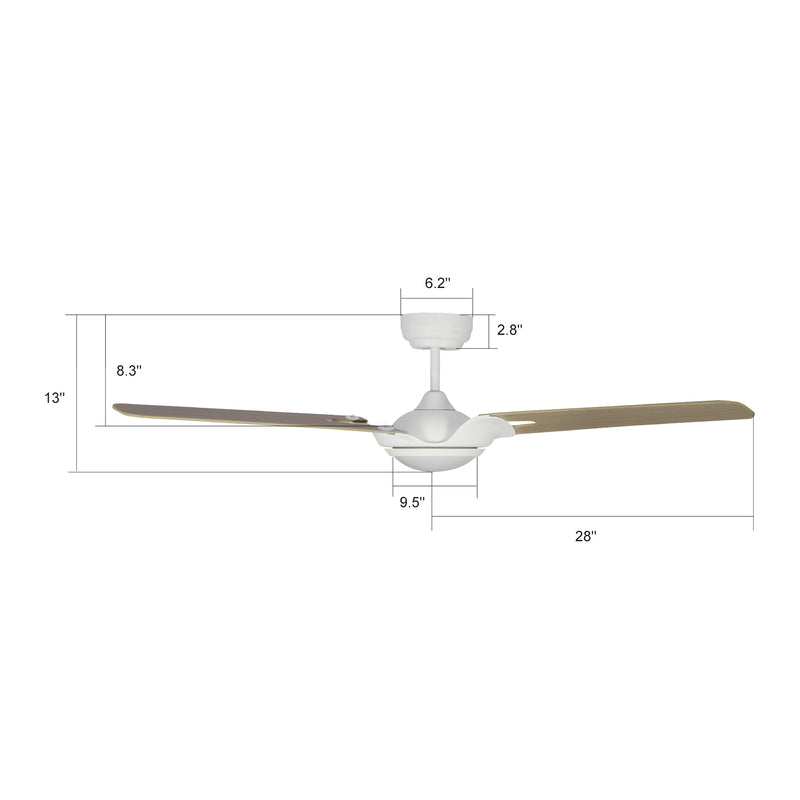 Carro Home HOFFEN 56 inch 3-Blade Smart Ceiling Fan with LED Light Kit & Remote - White/Light Wood fan blades