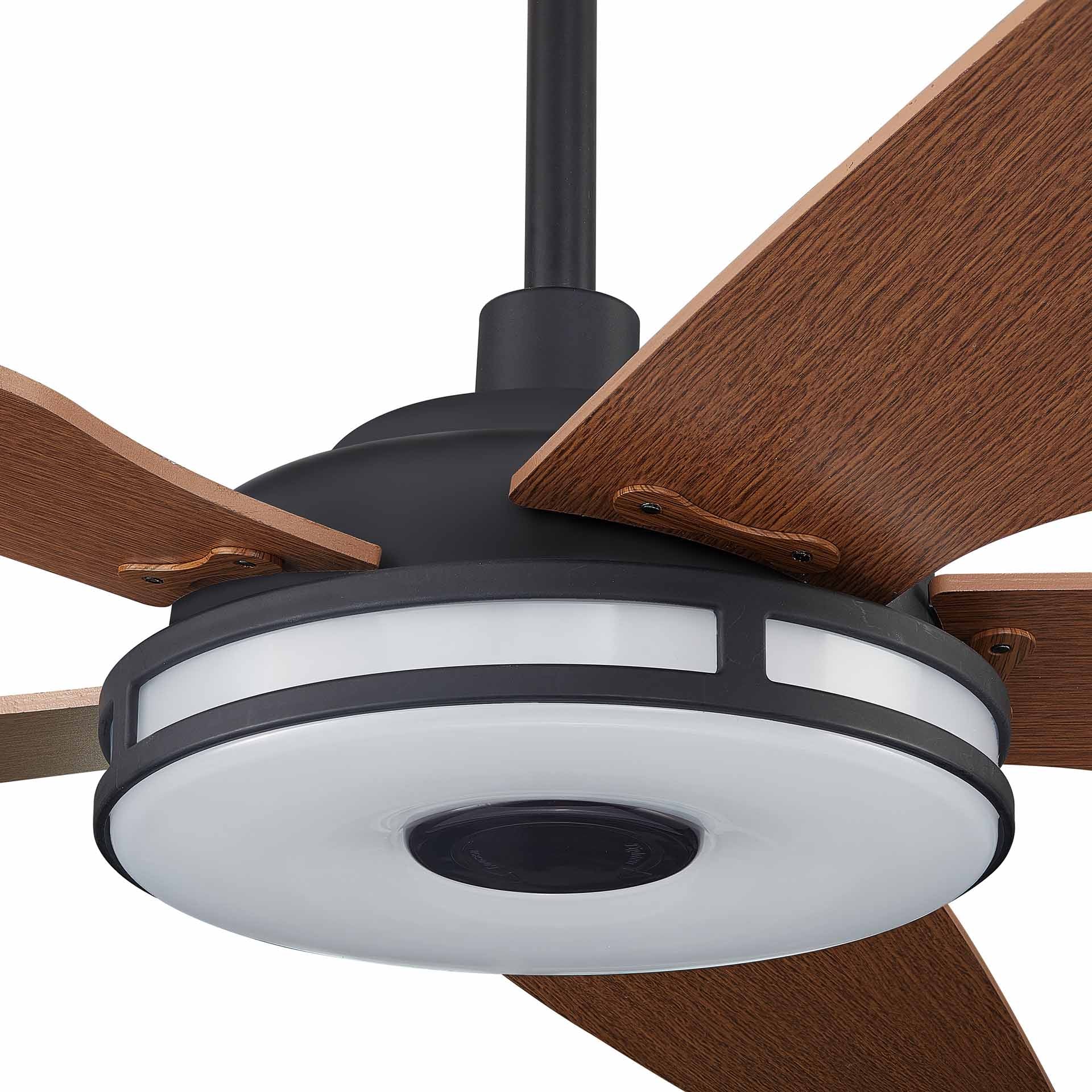 Carro ELIRA 56 inch 5-Blade Smart Ceiling Fan with LED Light Kit & Remote - Black/Fine Wood Grain Pattern Fan Blades