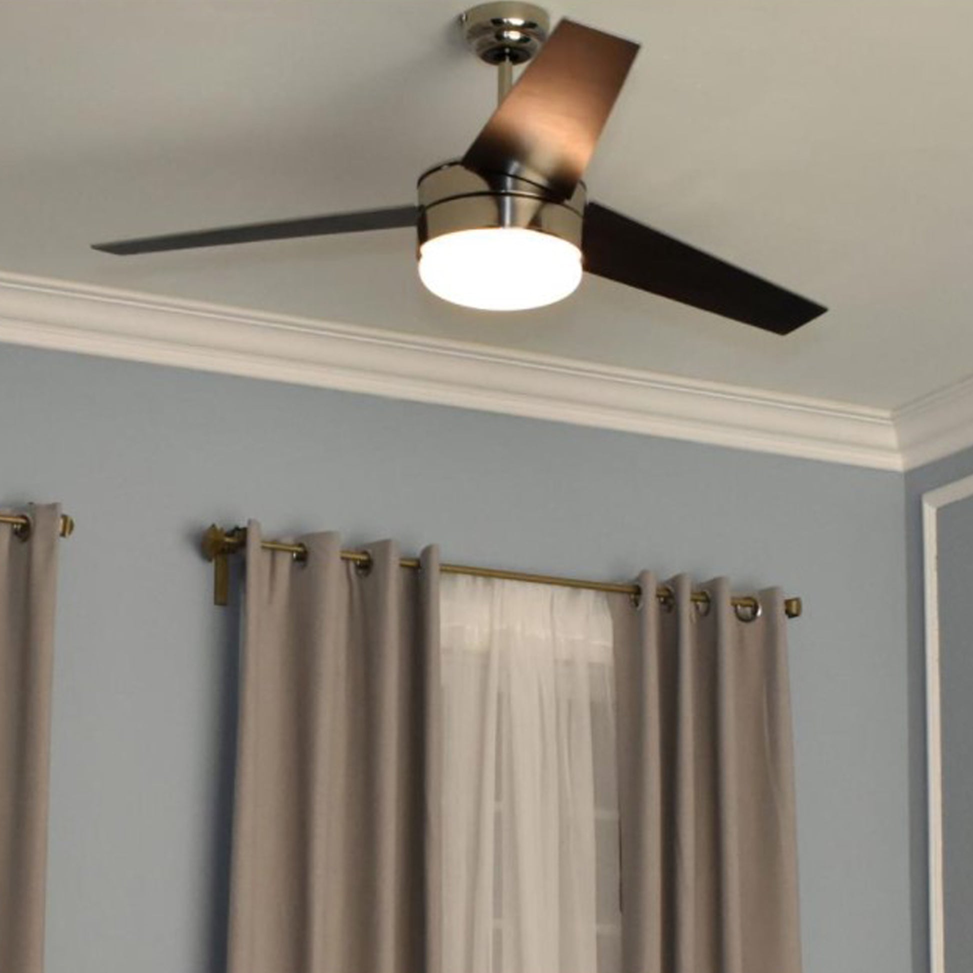 Maxim 52'' 3-Blade Indoor Ceiling Fan with LED Light & Wall Control Switch â€?Satin Nickel/Black