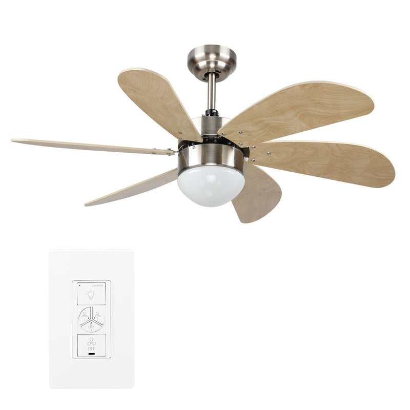 Carro USA METANOIA 38 inch 6-Blade Smart Ceiling Fan with Smart Wall Switch - Silver/Light Wood fan blades