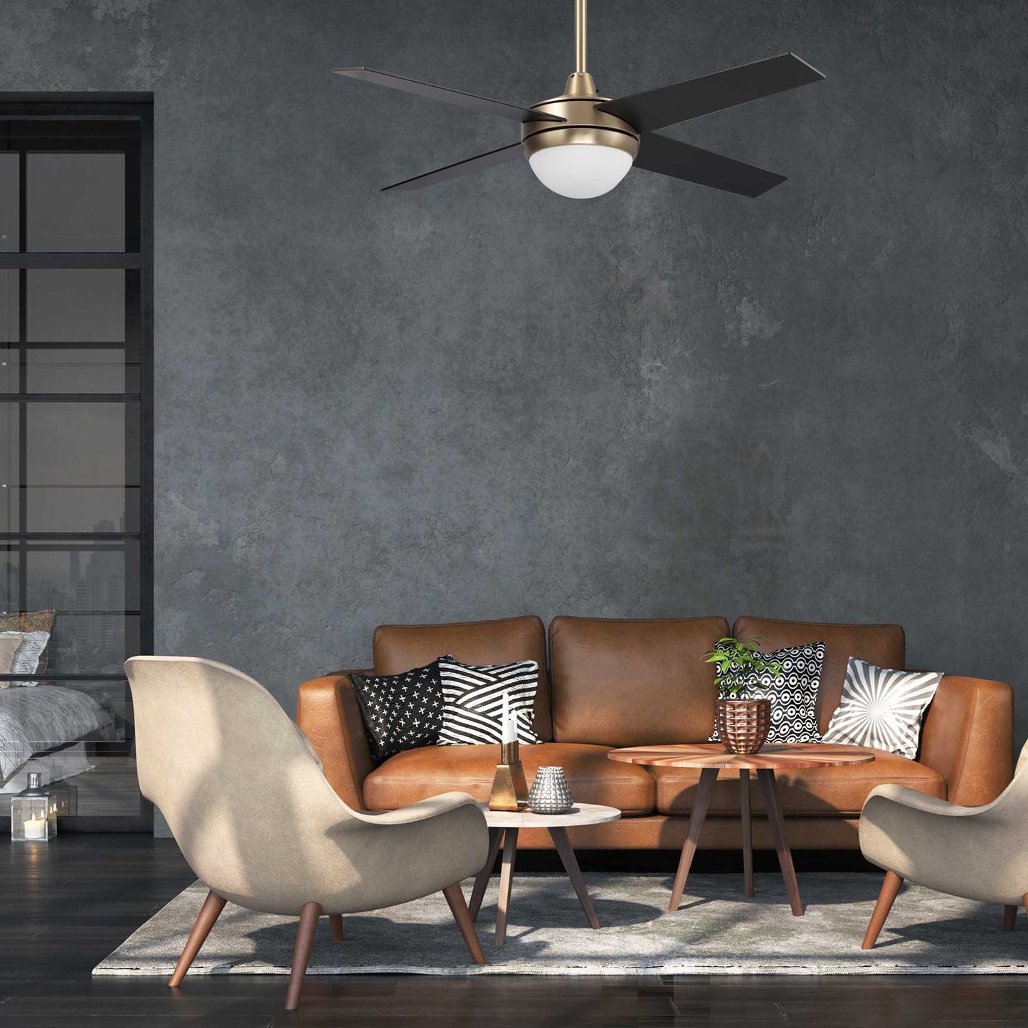 Carro NEVA 48 inch 4-Blade Smart Ceiling Fan with LED Light Kit & Smart Wall Switch - Gold/Black