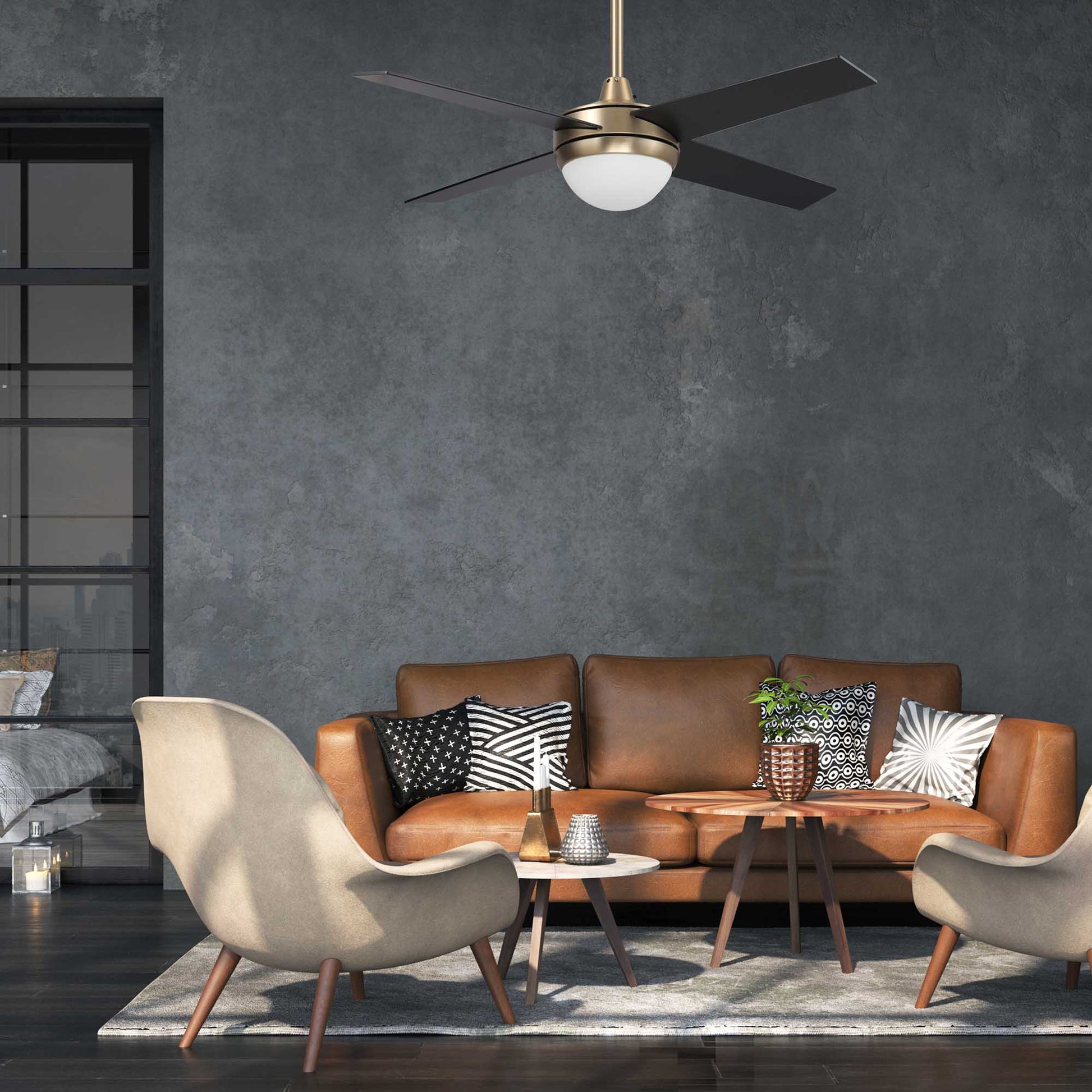 Carro NEVA 48 inch 4-Blade Smart Ceiling Fan with LED Light Kit & Smart Wall Switch - Gold/Black