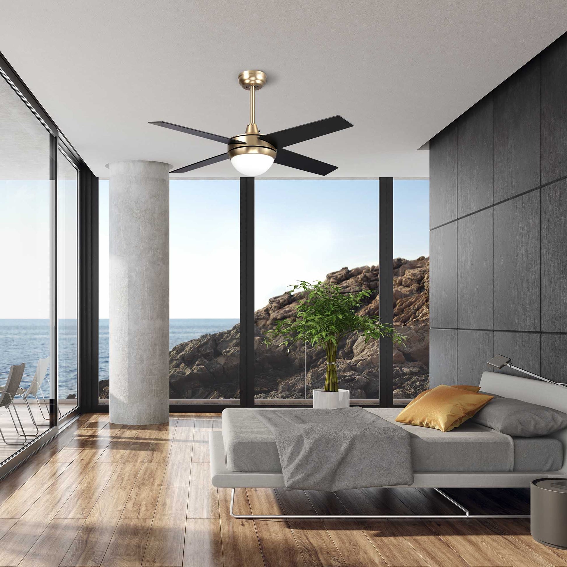 Carro NEVA 48 inch 4-Blade Smart Ceiling Fan with LED Light Kit & Smart Wall Switch - Gold/Black