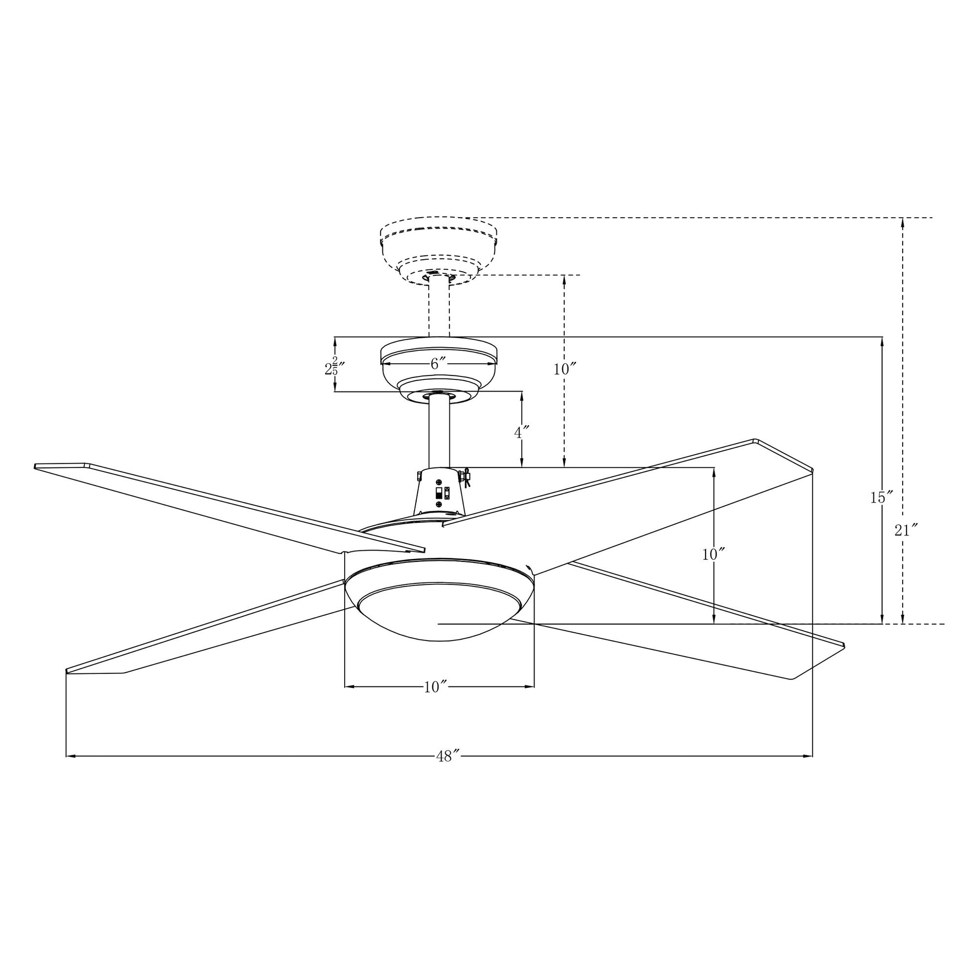 Carro NEVA 48 inch 4-Blade Smart Ceiling Fan with LED Light Kit & Smart Wall Switch - Gold/Black