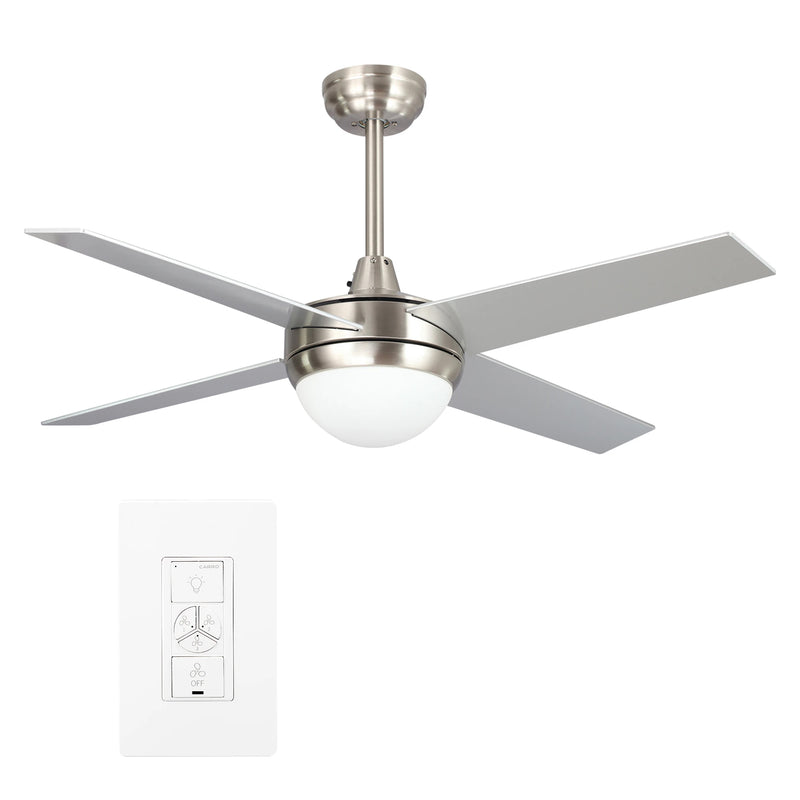 Carro NEVA 48 inch 4-Blade Smart Ceiling Fan with LED Light Kit & Smart Wall Switch - Silver/Silver