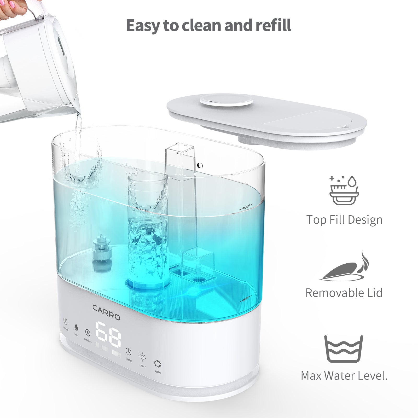 Carro 4L Top Fill Ultrasonic Cool Mist Humidifier with Aroma Tray For Office, Baby Room and Living room