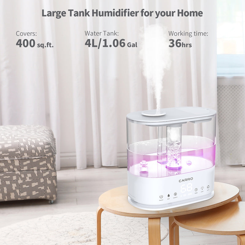 Carro 4L Top Fill Ultrasonic Cool Mist Humidifier with Aroma Tray For Office, Baby Room and Living room