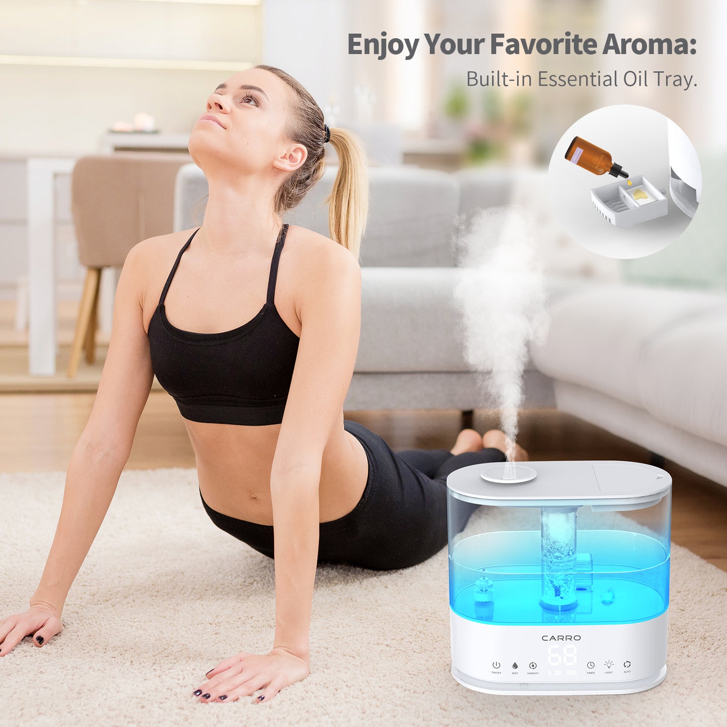 Carro 4L Top Fill Ultrasonic Cool Mist Humidifier with Aroma Tray For Office, Baby Room and Living room