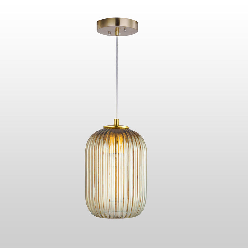 Carro USA CIRCULUS LITTLE Amber Ribbed Glass Indoor & Outdoor Pendant Light