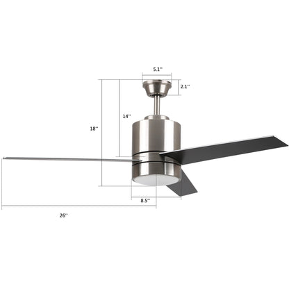 Carro Home RAIDEN 52 inch 3-Blade Smart Ceiling Fan with LED Light Kit & Smart Wall Switch - Silver/Black & Silver (Reversible Blades)