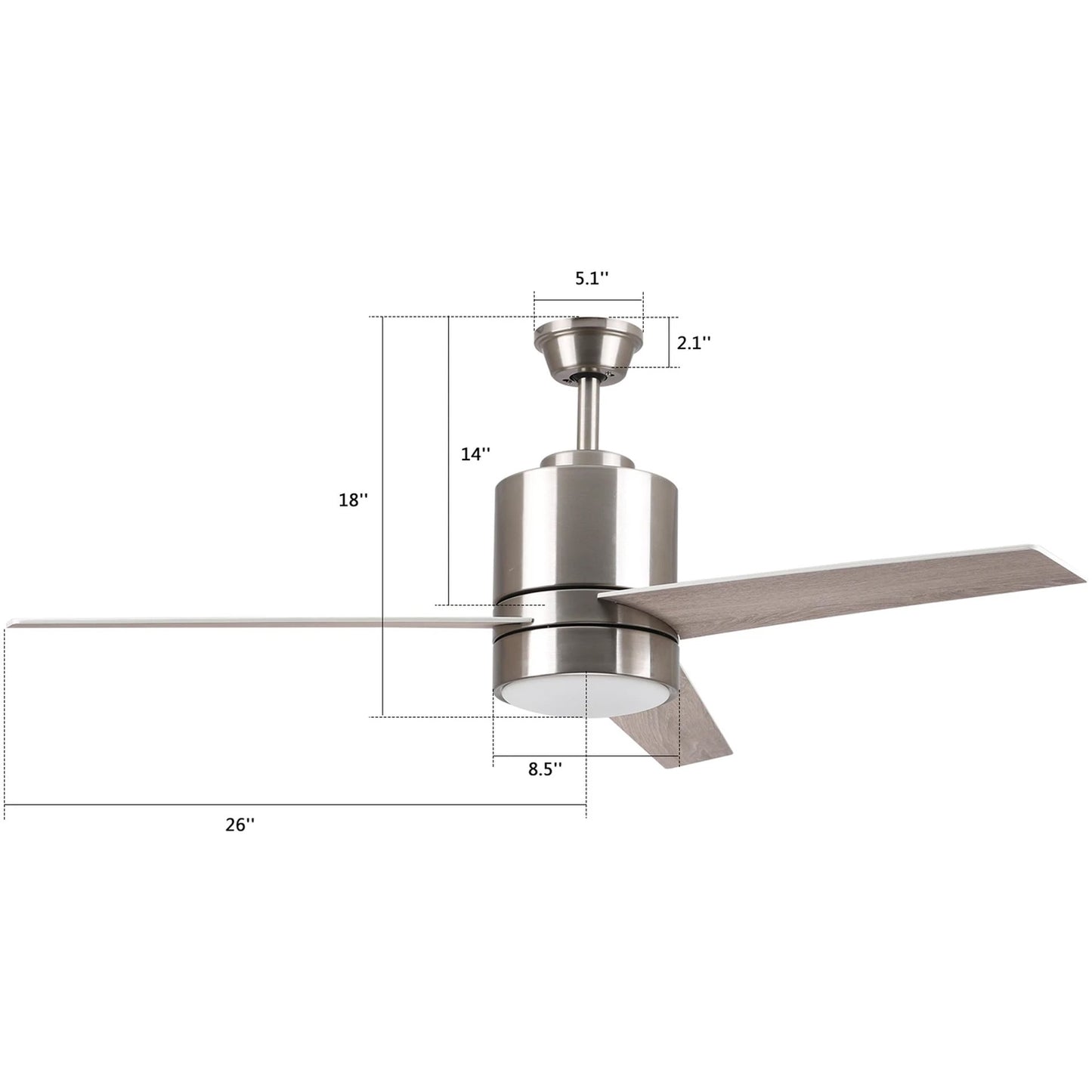 Carro RAIDEN 52'' 3-Blade Smart Ceiling Fan with LED Light Kit & Smart Wall Switch - Silver/Wood Pattern blades