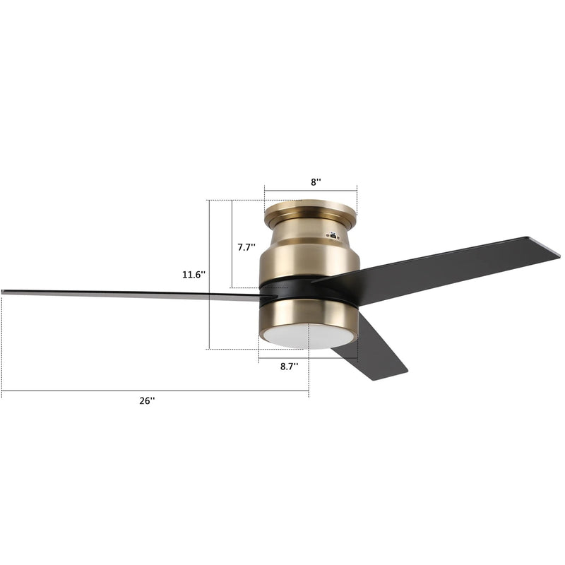 Carro Home RAIDEN 52 inch 3-Blade Flush Mount Smart Ceiling Fan with LED Light Kit & Smart Wall Switch  - Gold/Black fan blades