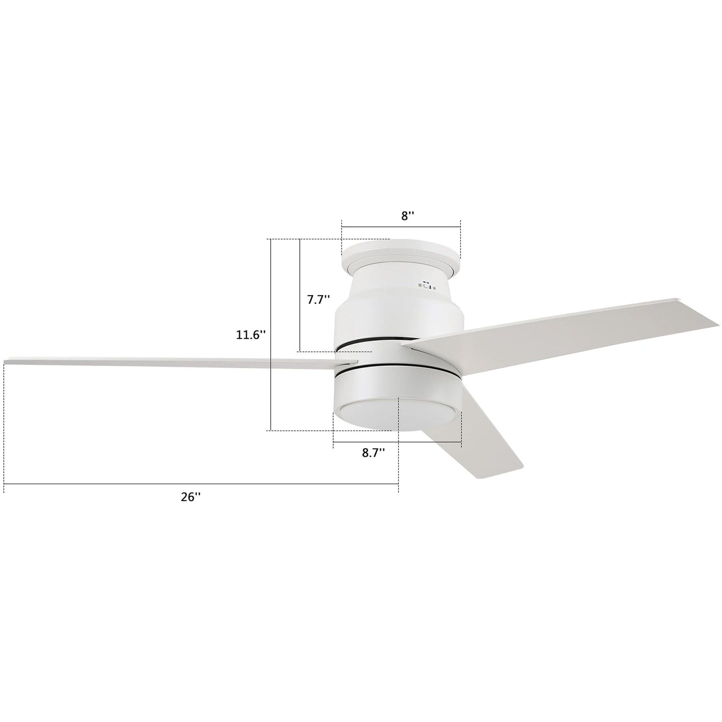 Carro RAIDEN 52 inch 3-Blade Flush Mount Smart Ceiling Fan with LED Light Kit & Smart Wall Switch - White/White fan blades