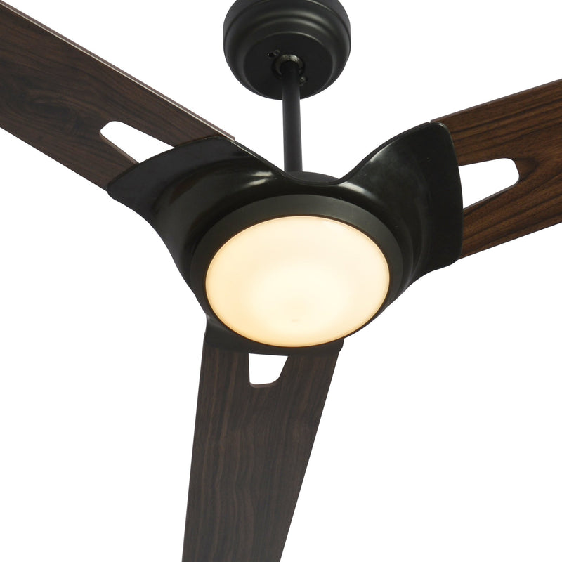Carro USA HOFFEN 52 inch 3-Blade Smart Ceiling Fan with LED Light Kit & Remote - Black/Dark Wood Pattern fan blades