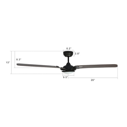 Carro USA HOFFEN 52 inch 3-Blade Smart Ceiling Fan with LED Light Kit & Remote - Black/Dark Wood Pattern fan blades