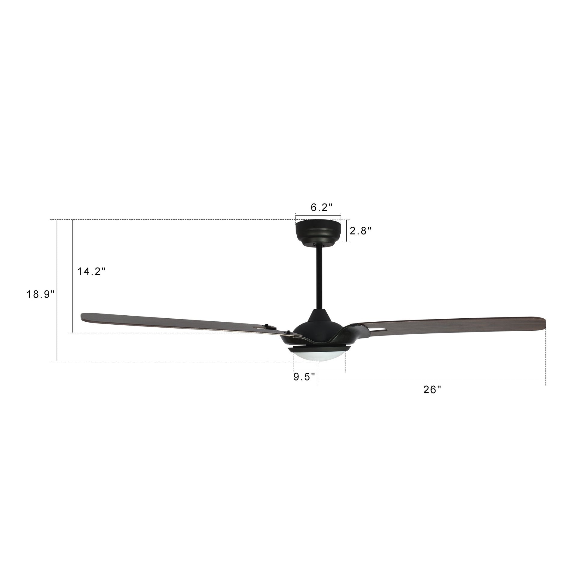 Carro USA HOFFEN 52 inch 3-Blade Smart Ceiling Fan with LED Light Kit & Remote - Black/Dark Wood Pattern fan blades