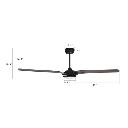 Carro USA HOFFEN 52 inch 3-Blade Smart Ceiling Fan with LED Light Kit & Remote - Black/Dark Wood Pattern fan blades