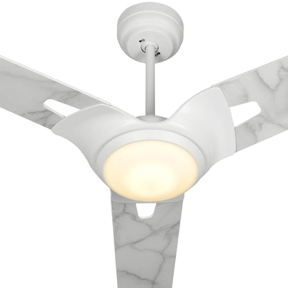 Carro USA HOFFEN 52 inch 3-Blade Smart Ceiling Fan with LED Light Kit & Remote - White/Marble Pattern fan blades