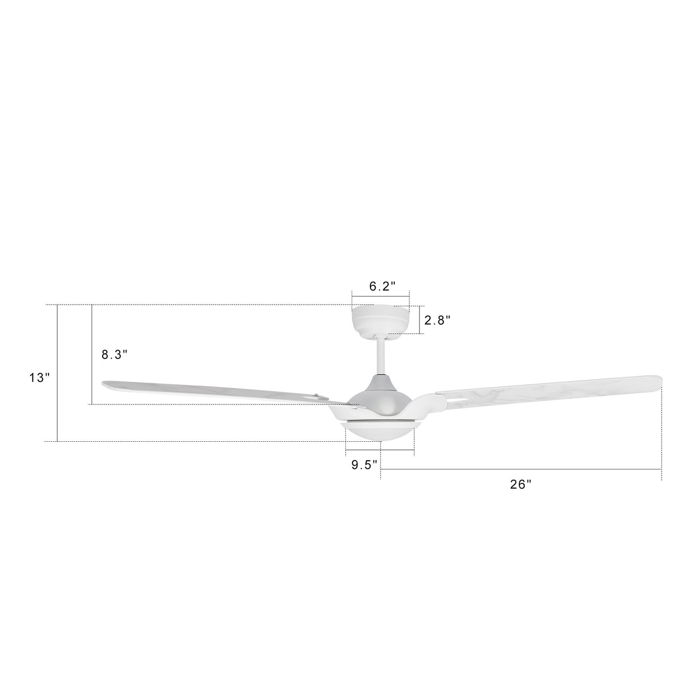 Carro USA HOFFEN 52 inch 3-Blade Smart Ceiling Fan with LED Light Kit & Remote - White/Marble Pattern fan blades