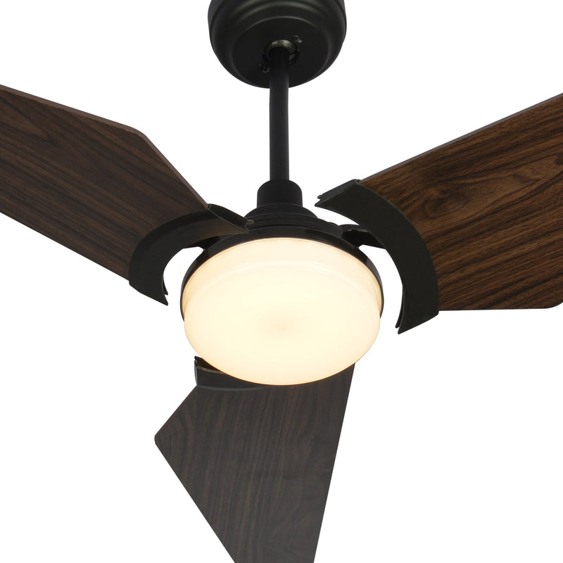 Carro USA KAJ 52 inch 3-Blade Smart Ceiling Fan with LED Light Kit & Remote-Black/Dark Wood fan blades