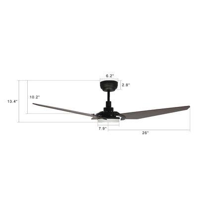 Carro USA KAJ 52 inch 3-Blade Smart Ceiling Fan with LED Light Kit & Remote-Black/Dark Wood fan blades