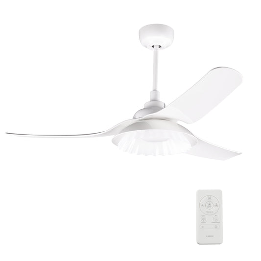 Carro DAFFODIL 52 inch 3-Blade Smart Ceiling Fan with LED Light Kit and Remote - White/White