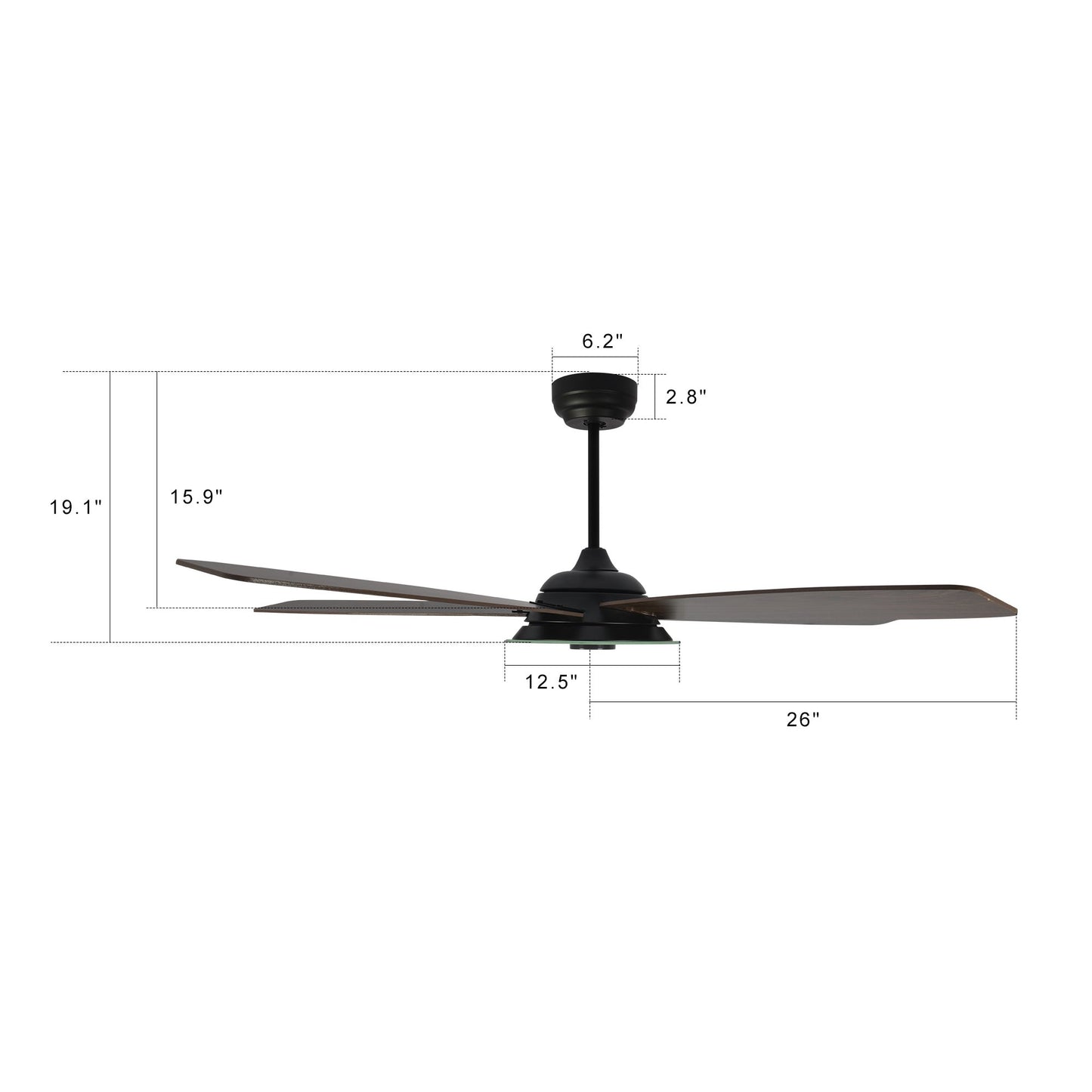 Striker 52'' 5-Blade Smart Ceiling Fan with LED Light Kit & Remote - Black case with Dark Wood Grain fan blades