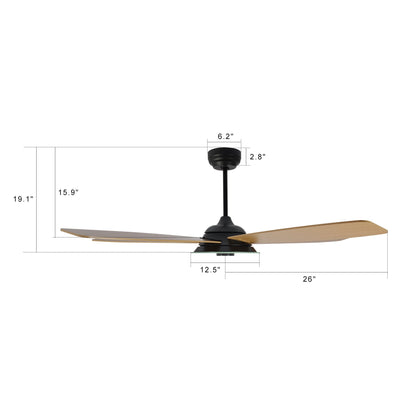 Carro JOURNEY 52 inch 5-Blade Smart Ceiling Fan with LED Light Kit & Remote - Black/Fine Wood Grain fan blades