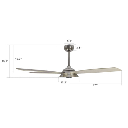 Carro USA JOURNEY 52 inch 5-Blade Smart Ceiling Fan with LED Light Kit & Remote - Silver/Light Wood fan blades