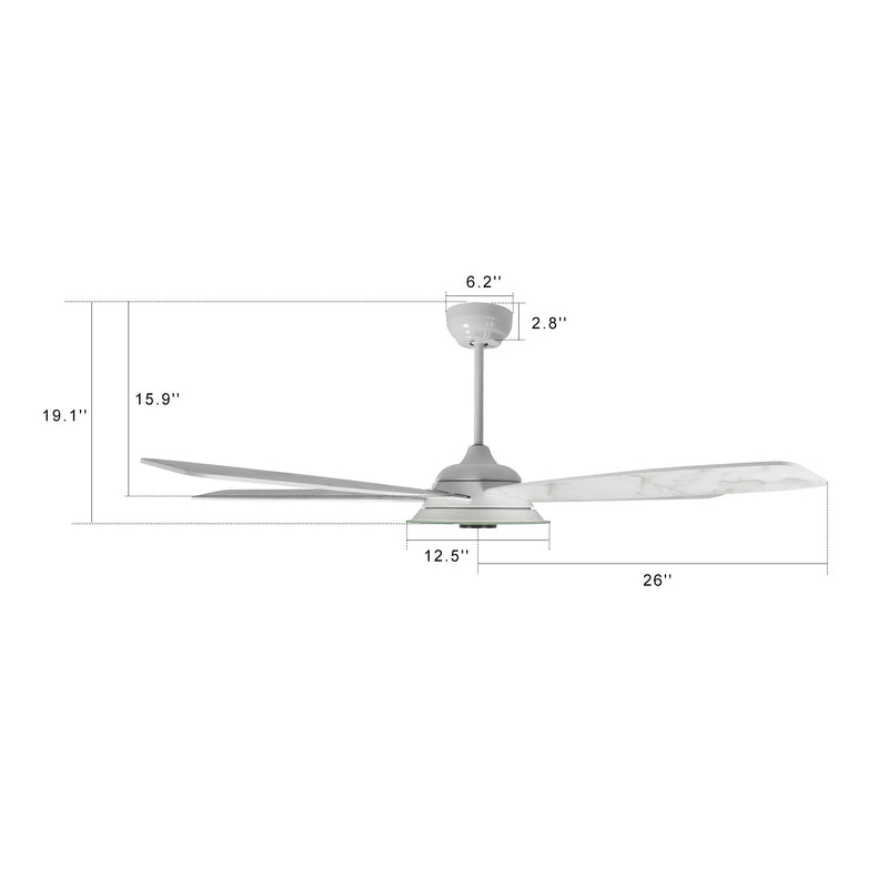 Carro USA JOURNEY 52 inch 5-Blade Smart Ceiling Fan with LED Light Kit & Remote - White/Marble Pattern fan blades