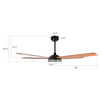 Carro ELIRA 52 inch 5-Blade Smart Ceiling Fan with LED Light Kit & Remote - Black/Wood Grain