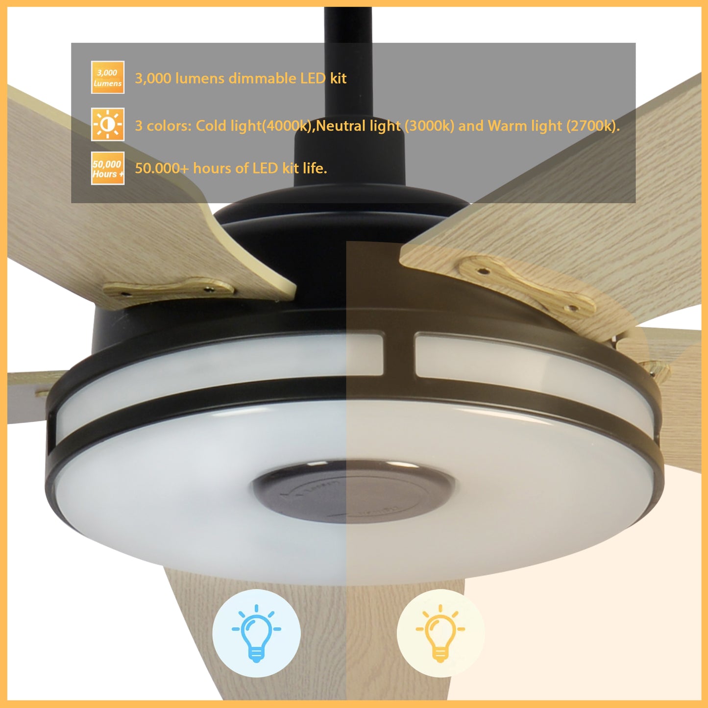 Carro ELIRA 52 inch 5-Blade Smart Ceiling Fan with LED Light Kit & Remote - Black/Light Wood Grain