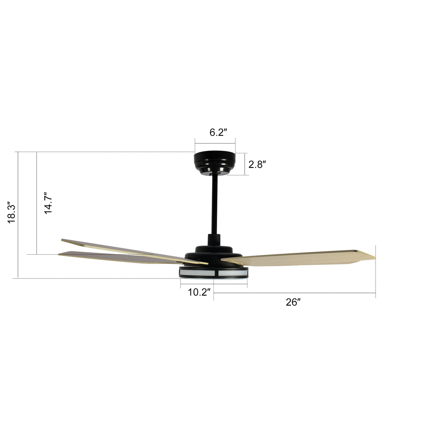 Carro ELIRA 52 inch 5-Blade Smart Ceiling Fan with LED Light Kit & Remote - Black/Light Wood Grain