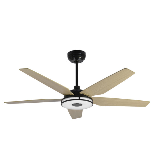 Carro ELIRA 52 inch 5-Blade Smart Ceiling Fan with LED Light Kit & Remote - Black/Light Wood Grain