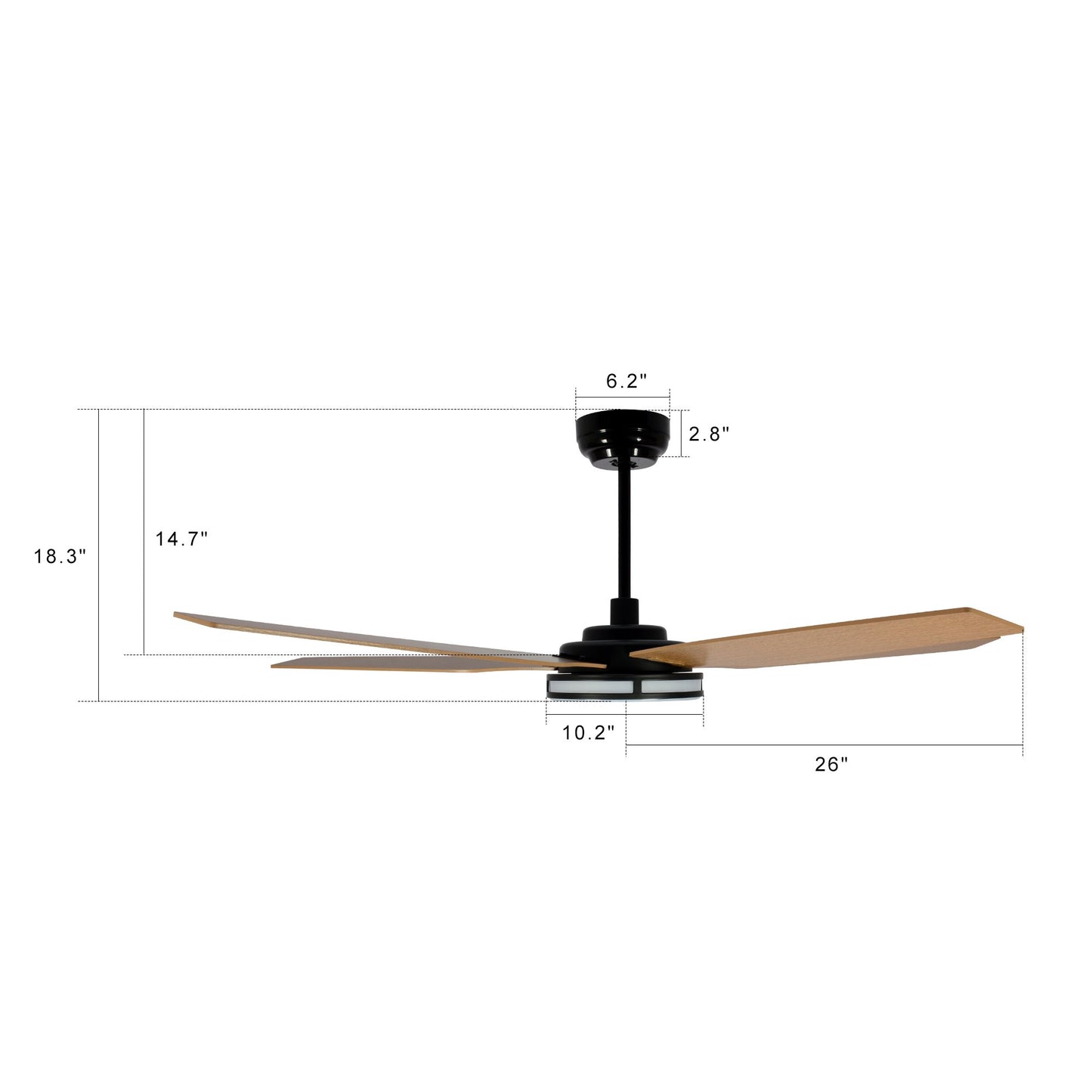 Carro ELIRA 52 inch 5-Blade Smart Ceiling Fan with LED Light Kit & Remote - Black/Fine Wood Grain Pattern