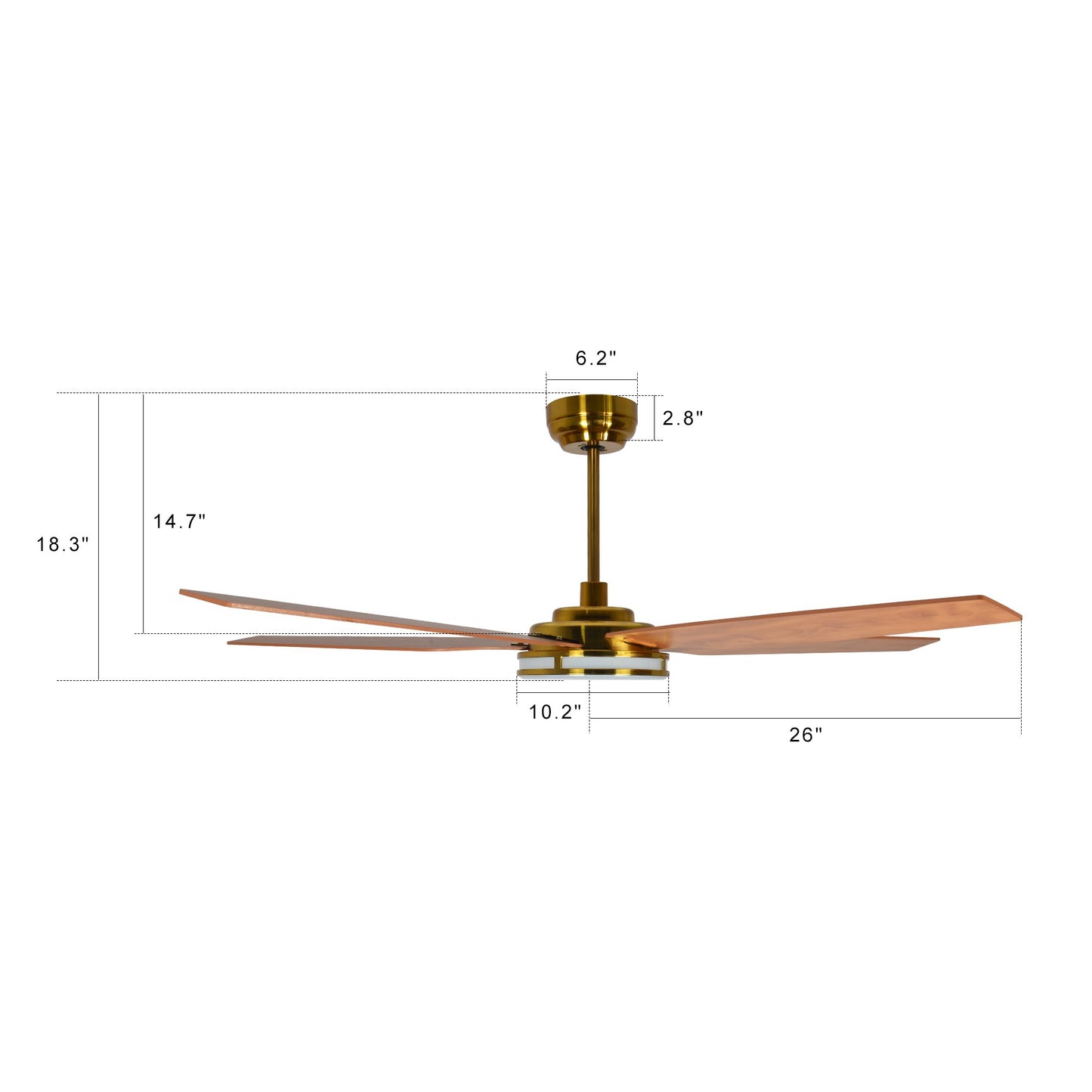 Carro ELIRA 52 inch 5-Blade Smart Ceiling Fan with LED Light Kit & Remote - Gold/Wood Grain