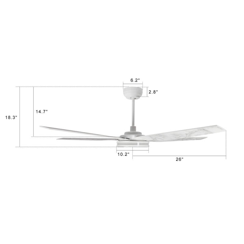 Carro ELIRA 52 inch 5-Blade Smart Ceiling Fan with LED Light Kit & Remote - White/Marble Pattern